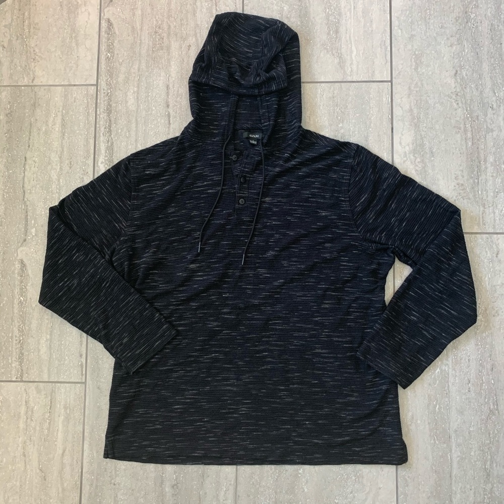 Alfani Men Long Sleeve Heather Black Shirt w/ Hood - Picture 4 of 5